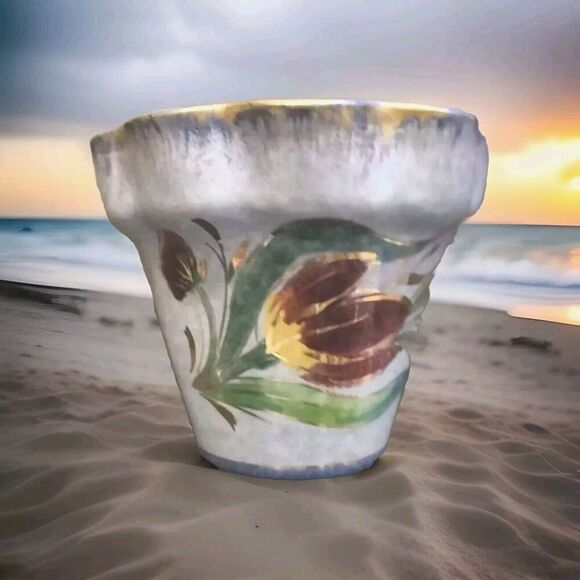 Vintage ITALY ART POTTERY Vase Flower Pot Flowers MCM Mid Century Modern - Picture 1 of 5